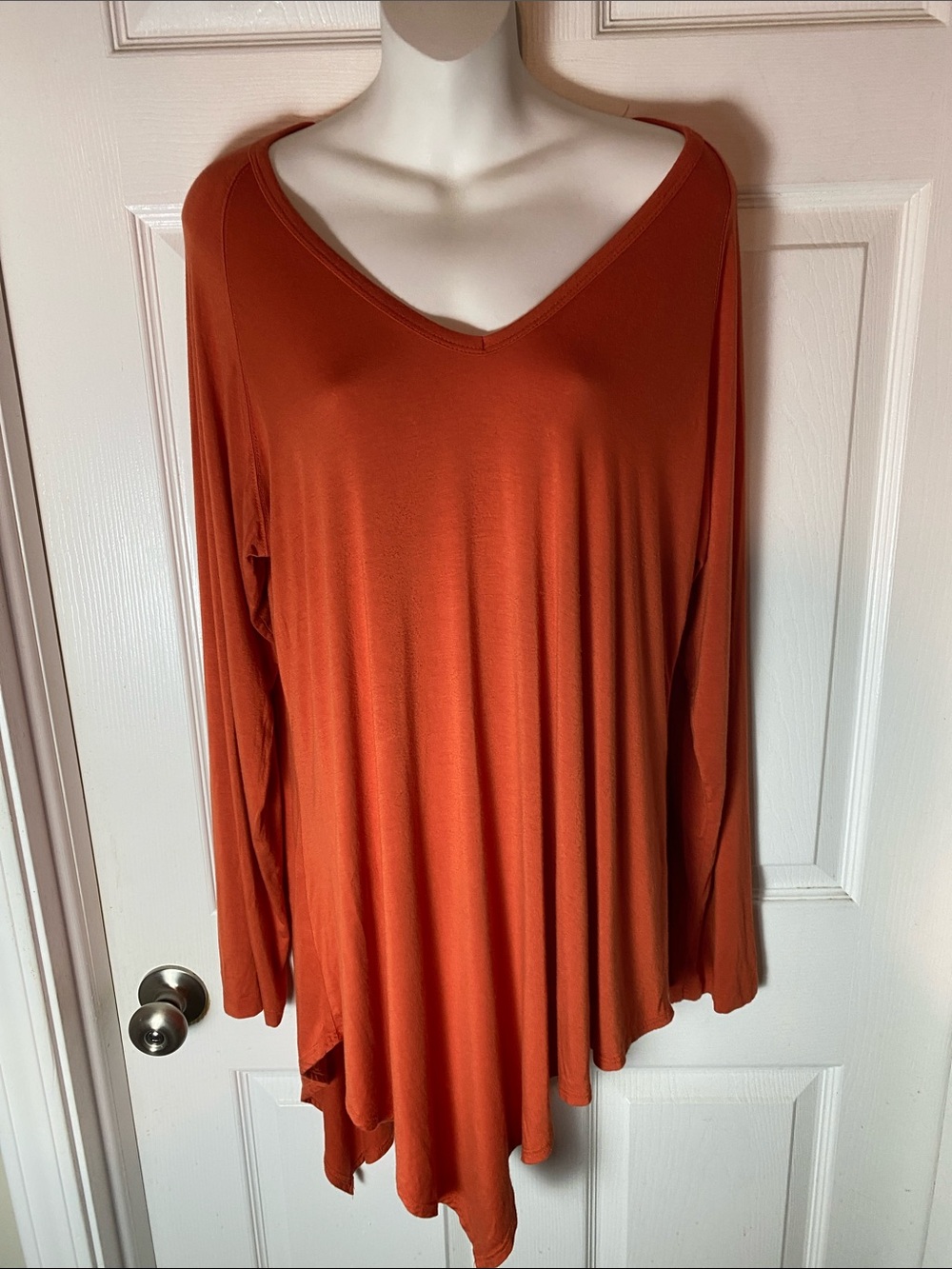 Karen Kane Burnt Orange V-Neck Long Sleeve Tunic Asymmetric Size XL